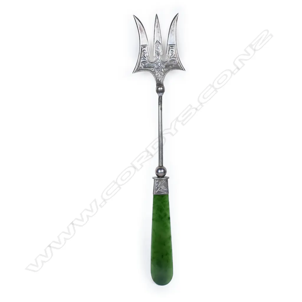 Edward Souness (Dunedin) silver and nephrite bread fork, Image 1++